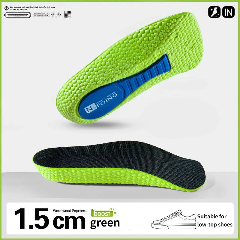 Height Increase Memory Foam Insoles With Arch Support Plantar Fascia Insole 1.5cm Green - Tophatter Daily Deals