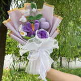 Crochet Knitted Plush Flowers Bouquet Purple x White Flowers - Tophatter Daily Deals