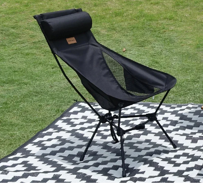 Portable Camping Chair with Headrest Black Camp Furniture - Tophatter Daily Deals