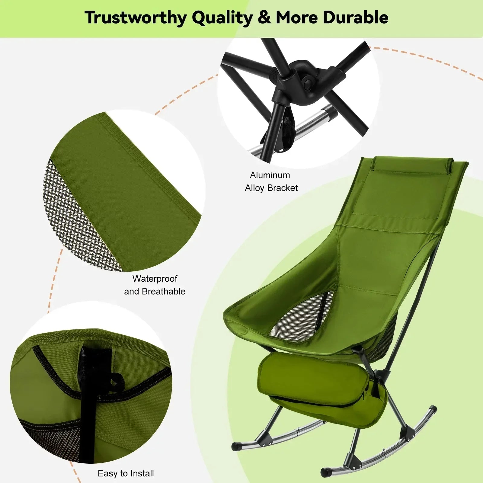 Foldable Camping Rocking Chair Green Camp Furniture - Tophatter Daily Deals