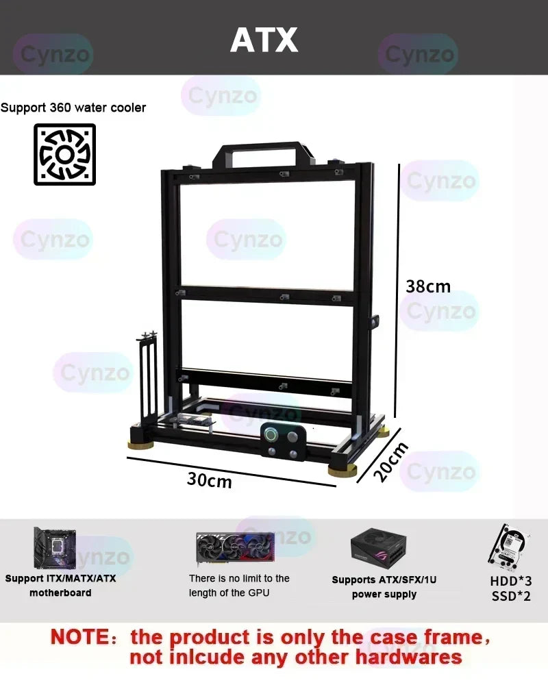 Open Frame ATX PC Case Rack Modular Water Air Cooling ATX black - Tophatter Daily Deals