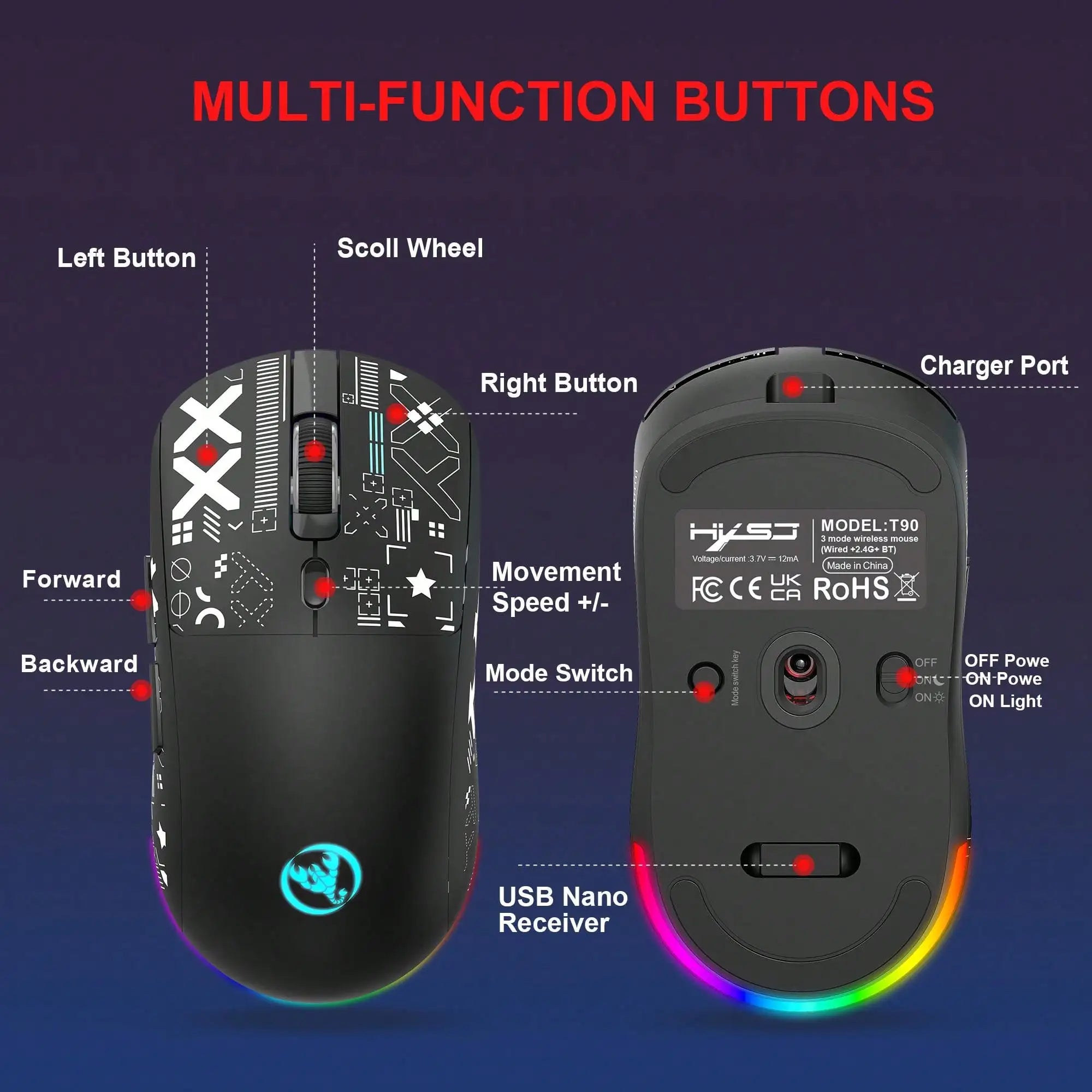Gaming Mouse Wireless RGB 4000 DPI Rechargeable 650mAh - Tophatter Daily Deals