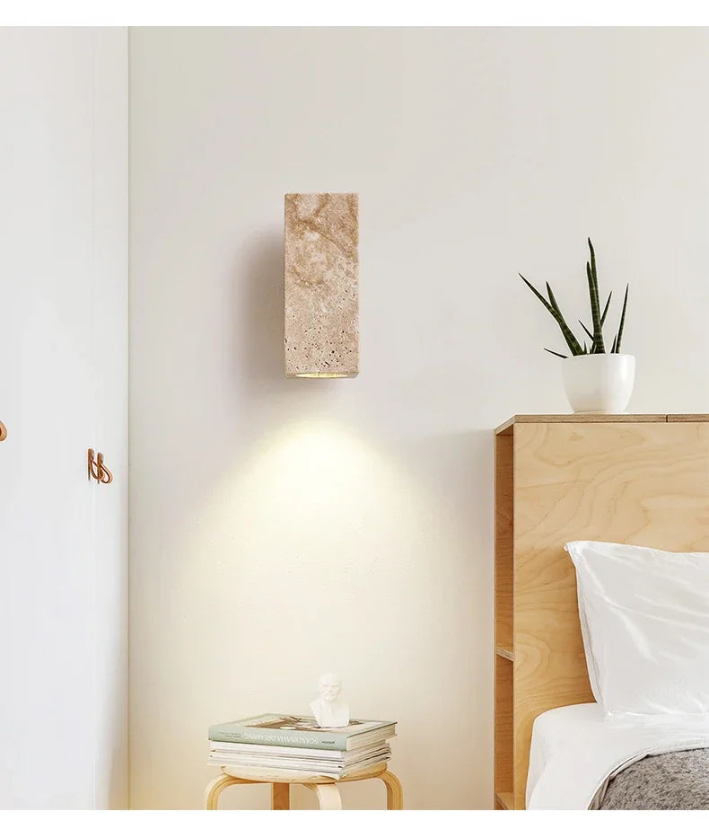 Japandi Yellow Marble LED Wall Sconce Wabi Sabi Bedside Light - Tophatter Daily Deals