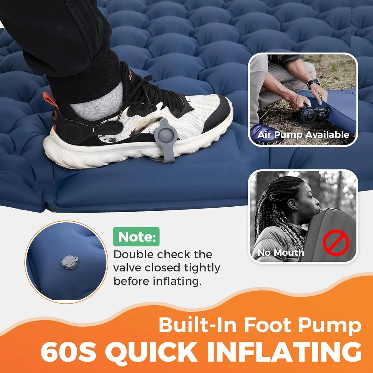 Double Sleeping Pad Inflatable Camping Navy Blue Camping & Hiking - Tophatter Daily Deals