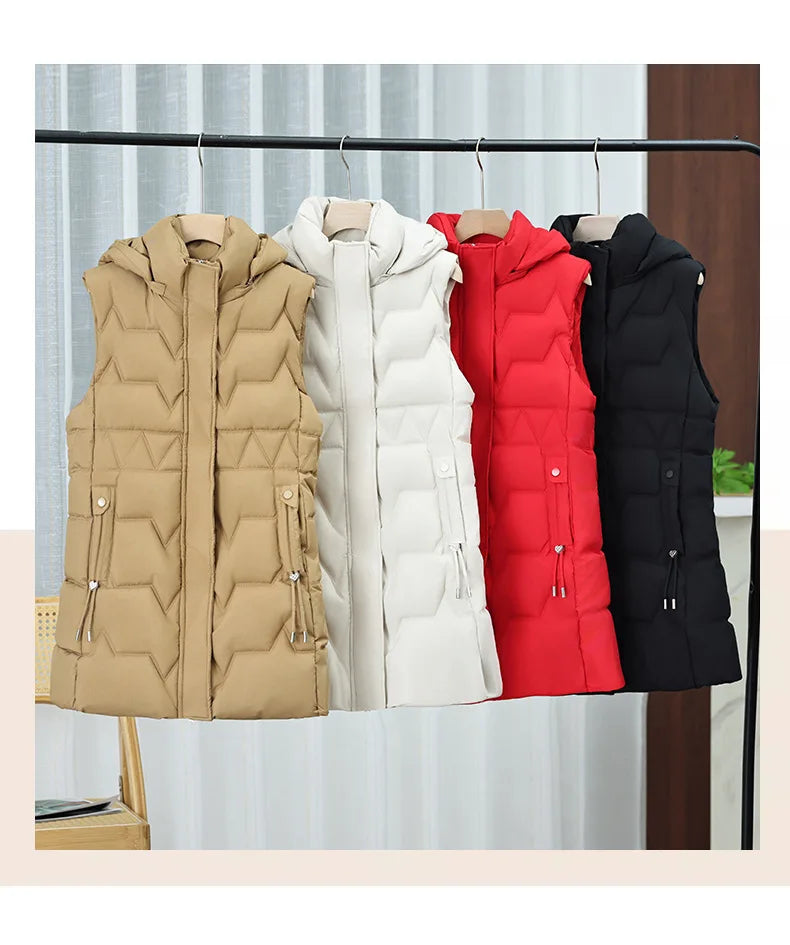 Lightweight Cozy Women Long Puffer Vest - Hooded Down - Tophatter Daily Deals