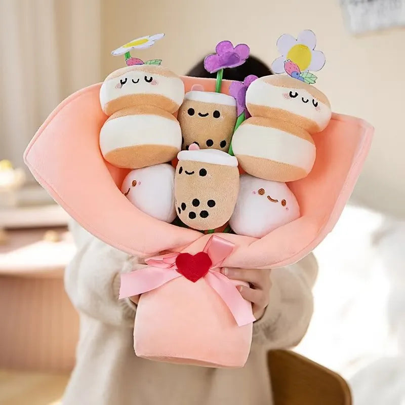 Kawaii Boba Flower Plush Toy Bouquet Bubble Tea Dolls Preserved Flowers Plushies Valentine's Day Graduation Gift Food - Tophatter Daily Deals