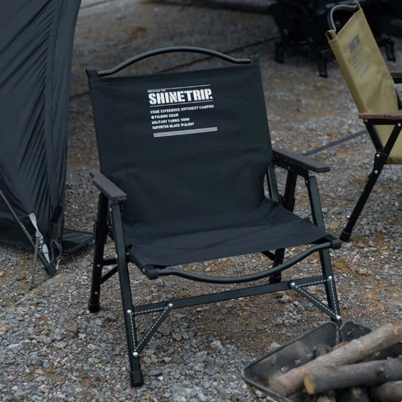 Outdoor Folding Chair Kermit-Style with Oak Armrests Black Camp Furniture - Tophatter Daily Deals