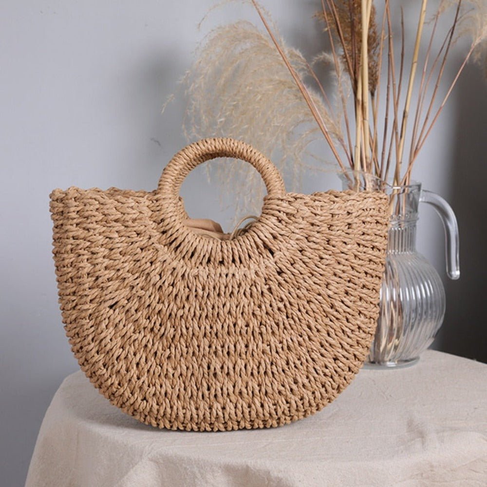 Summer Top Handle Semi Circle Straw Bag Handbags & Wallets - Tophatter Daily Deals