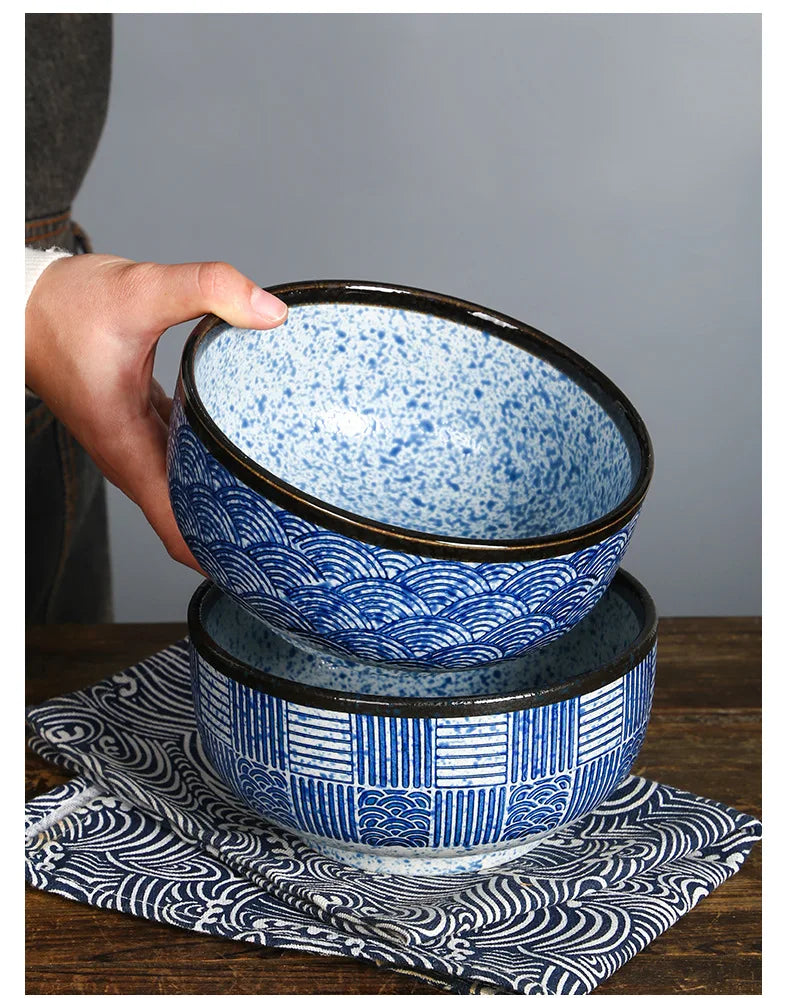 Qinghai Wave Noodle Bowl Hand Painted Vintage Ceramic Bowl - Tophatter Daily Deals