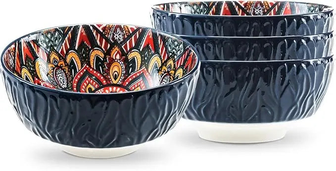 Bohemian Ceramic Bowls Set Floral Serving Bowls Versatile - Tophatter Daily Deals