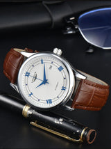 Automatic Watch Leather Strap Mechanical Date Waterproof - Tophatter Daily Deals