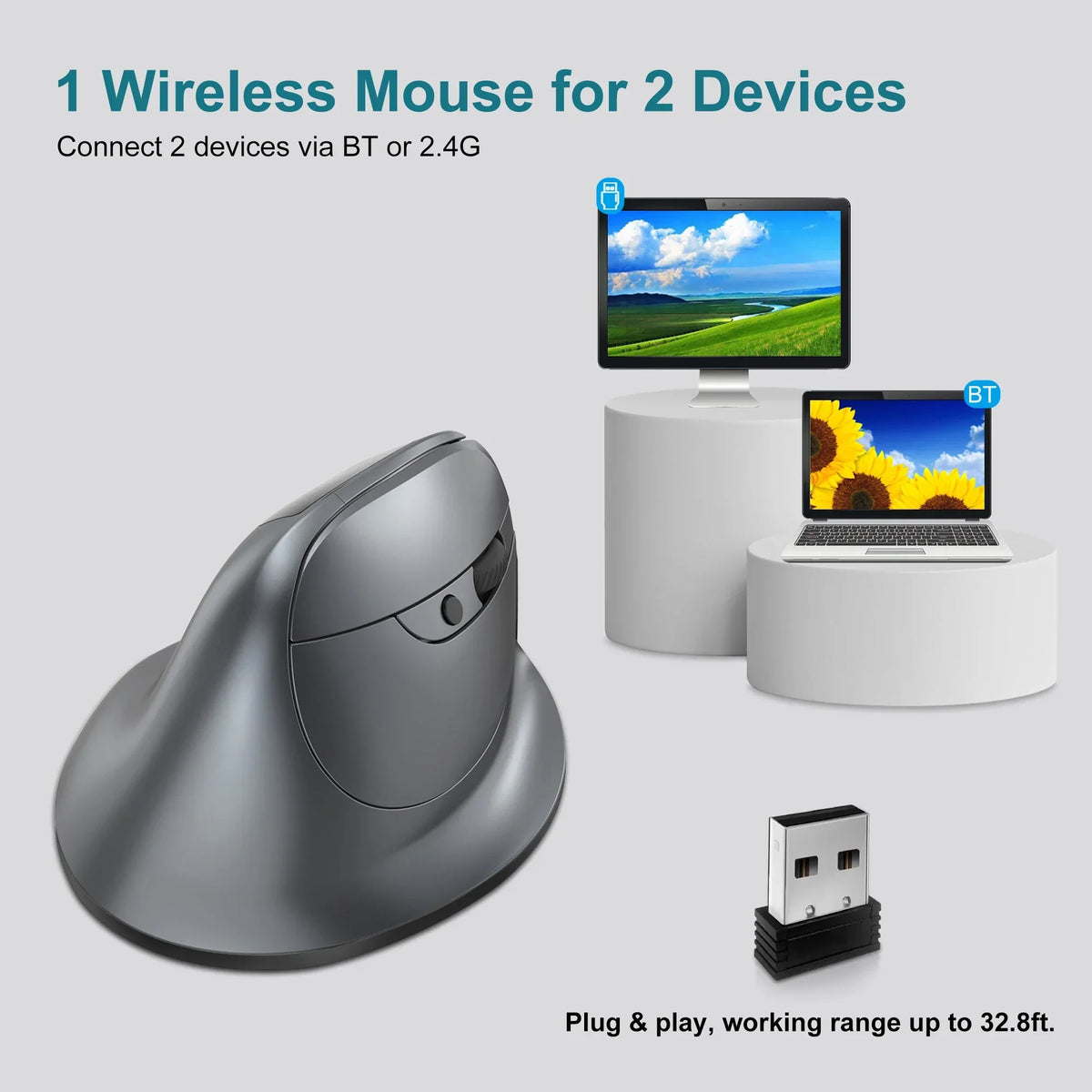 Bluetooth Vertical Ergonomic Mouse With OLED Screen - Tophatter Daily Deals