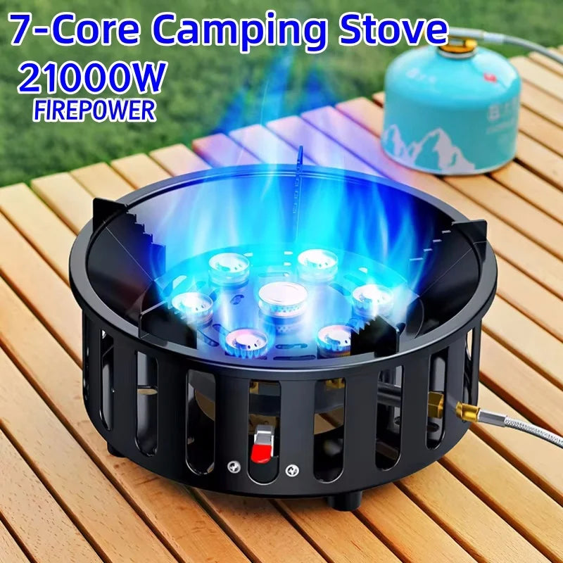 7-Core High-Power Camping Stove Gas Burner Black Camp Cooking - Tophatter Daily Deals