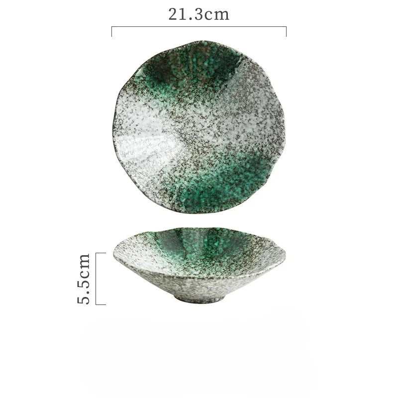 Japanese Ceramic Noodle Bowl Lotus Pattern Salad Bowl 8.5-Green - Tophatter Daily Deals