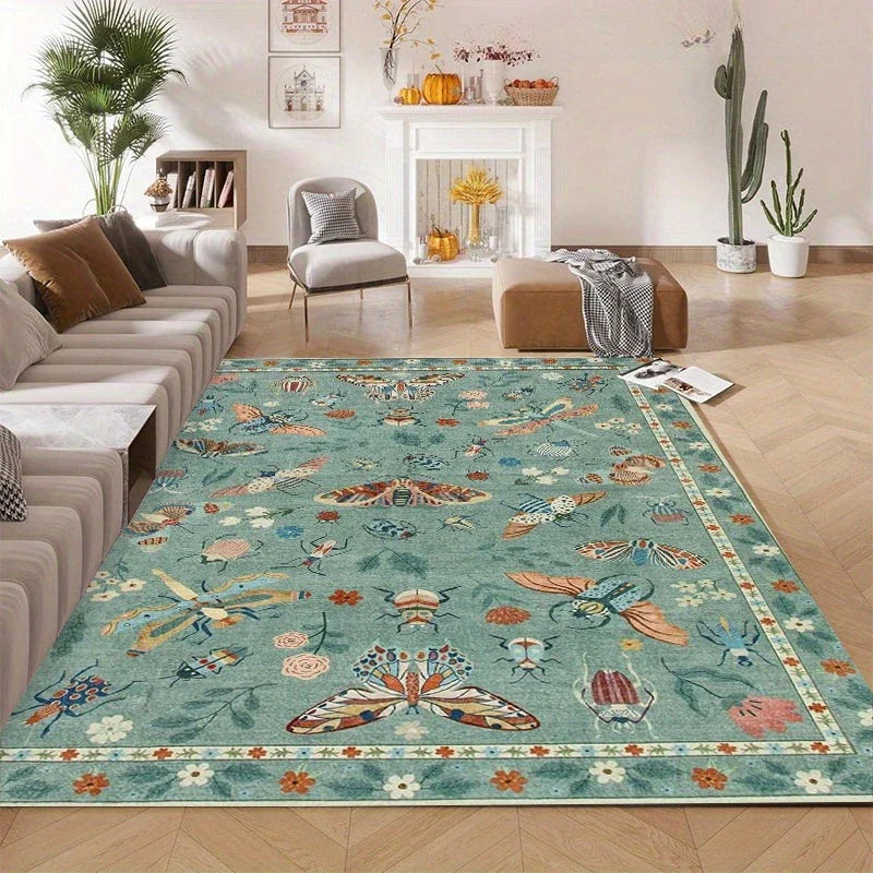 Insect Print Area Rug Teal Washable Non Slip Living Room - Tophatter Daily Deals