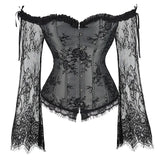 Supportive Women's Corset Top - Off Shoulder, Lace Satin Gray - Tophatter Daily Deals