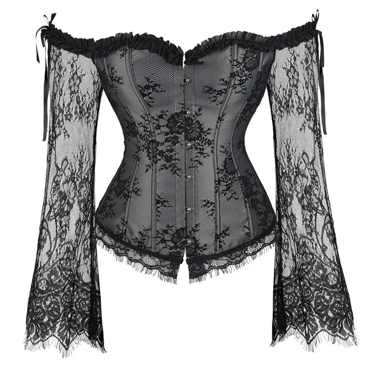 Supportive Women's Corset Top - Off Shoulder, Lace Satin Gray - Tophatter Daily Deals