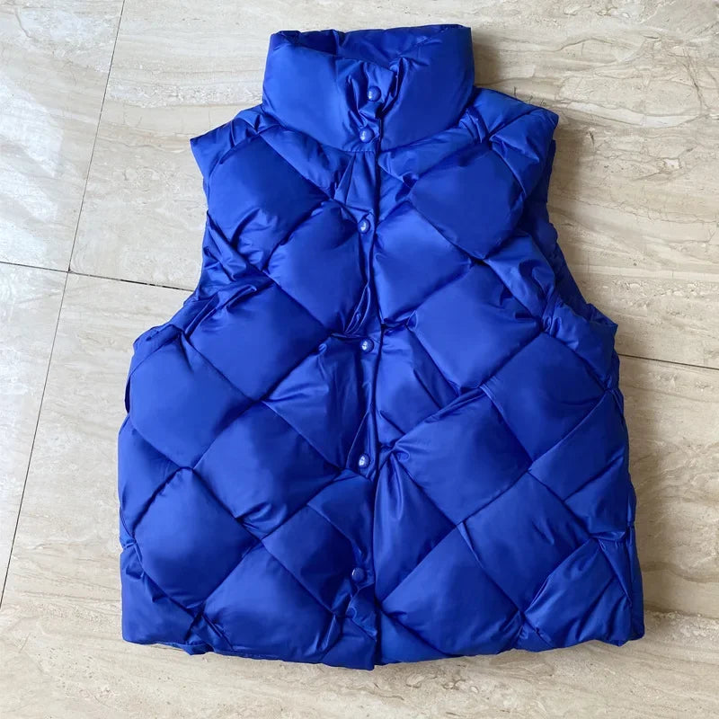 Insulating Women Puffer Vest - Boxy Quilt Polyfill Winter Blue - Tophatter Daily Deals