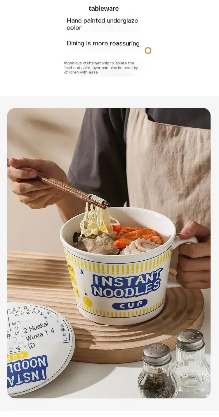 Instant Noodle Bowl With Lid Ceramic Mug Dorm And Kitchen - Tophatter Daily Deals