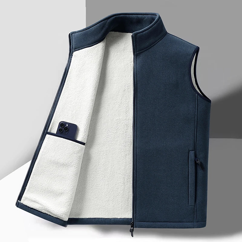 Warm Mens Fleece Vest - Sleeveless, Lamb Fleece, Winter Blue - Tophatter Daily Deals