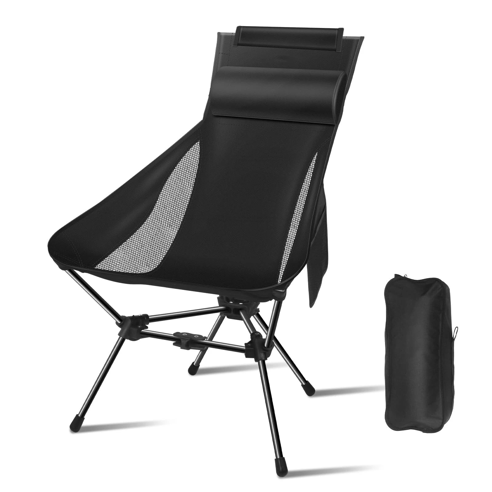 Portable Camping Chair with Headrest Black Camp Furniture - Tophatter Daily Deals