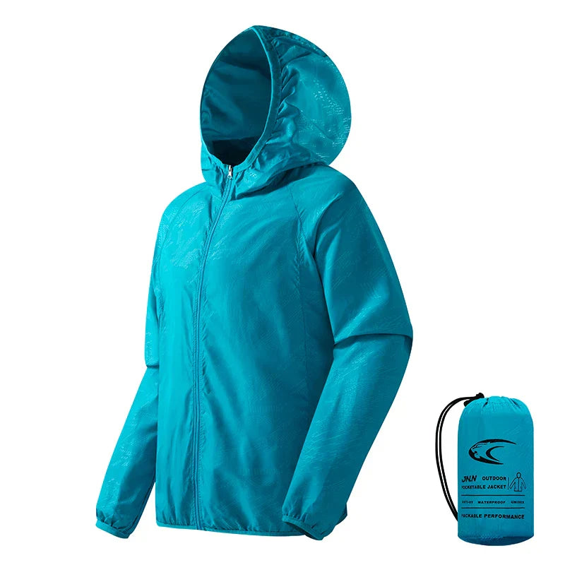 Waterproof Men's Hiking Jacket - Hooded Quick Dry, Polyester Unisex Sky Blue - Tophatter Daily Deals