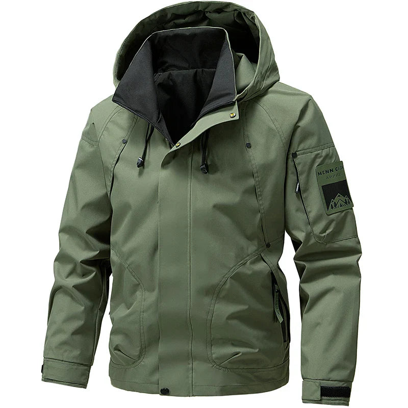 Waterproof Relaxed Men's Jacket - Hooded Polyester, Camping Green - Tophatter Daily Deals