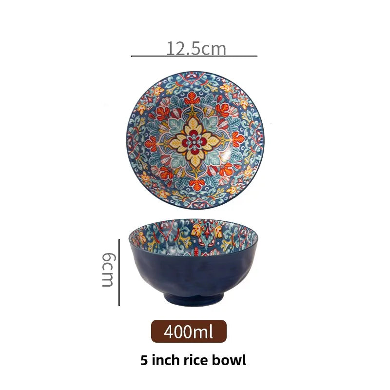 Bohemian Ceramic Rice Bowl Retro Noodle Bowl Kitchen Gift Baluoke-5inch - Tophatter Daily Deals