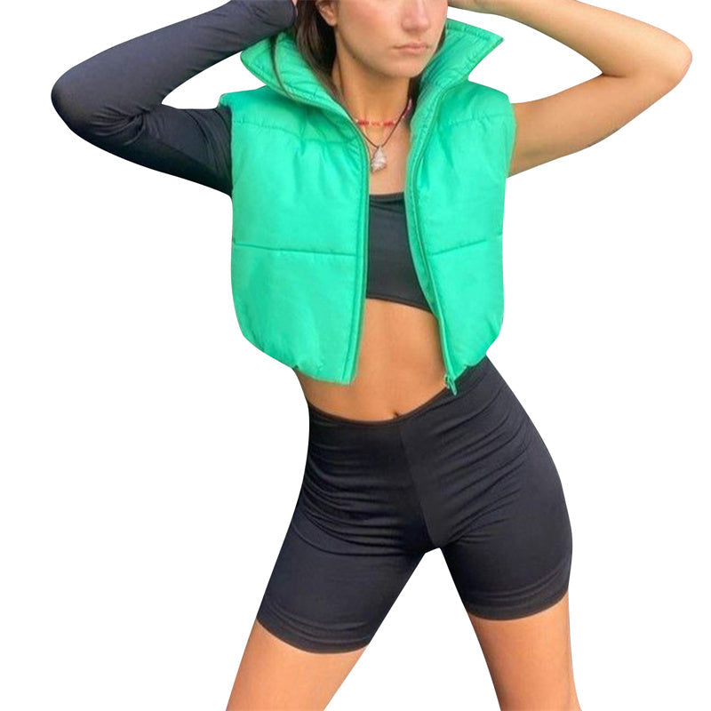 Warm Women’s Puffer Vest - Cropped Boxy, Polyester, Winter - Tophatter Daily Deals