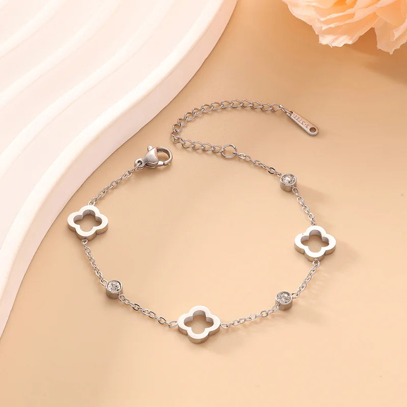 Clover Flower Stainless Steel Bracelet Set Gold Gift - Tophatter Daily Deals