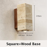 Japandi Yellow Marble LED Wall Sconce Wabi Sabi Bedside Light Square X Walnut Base - Tophatter Daily Deals