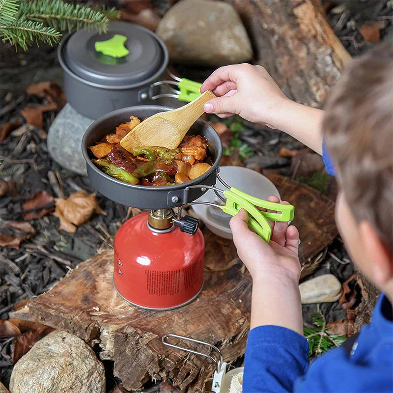9-Piece Camping Cookware Set Green Camp Cooking - Tophatter Daily Deals