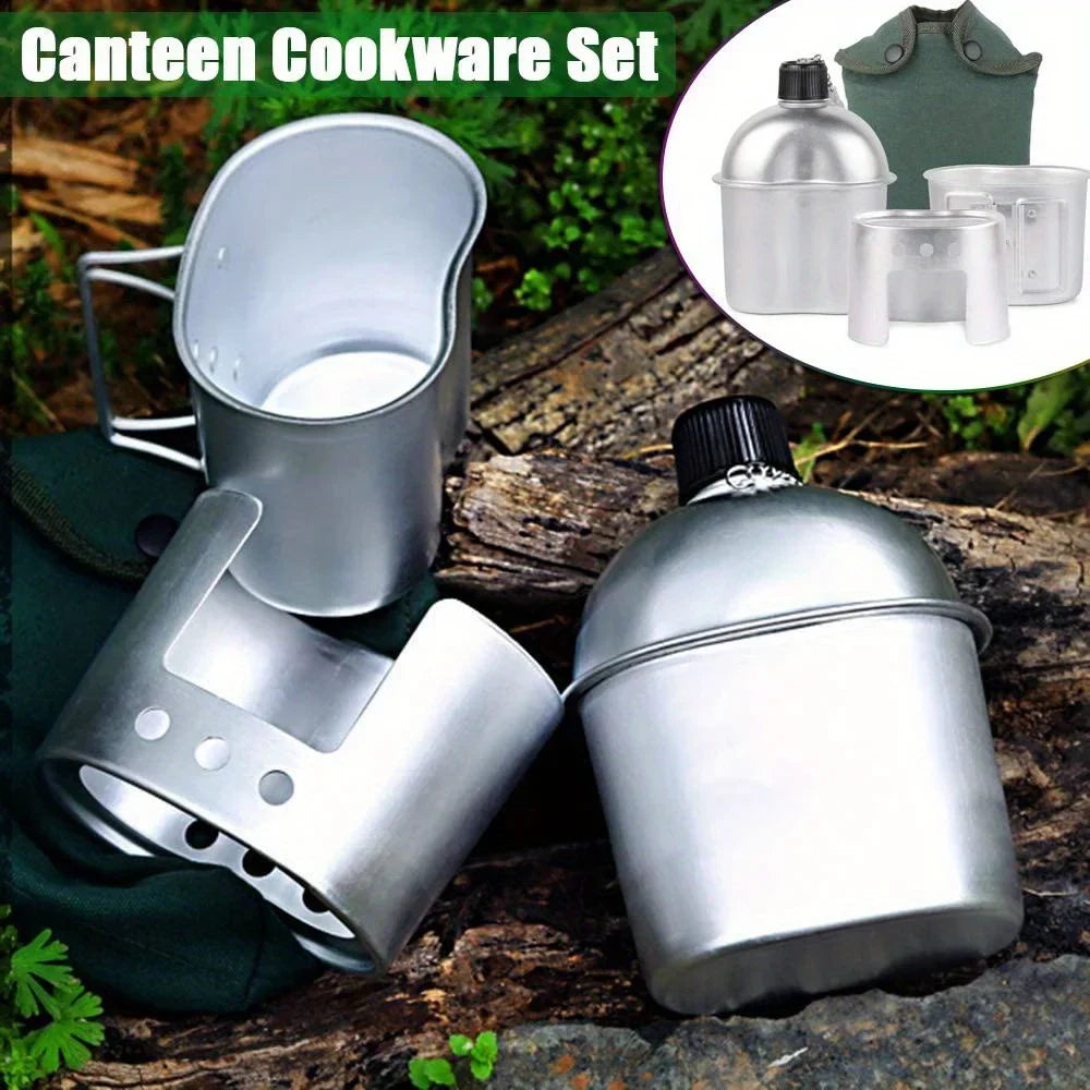 4-Piece Military Cookware Set Silver Camp Cooking - Tophatter Daily Deals