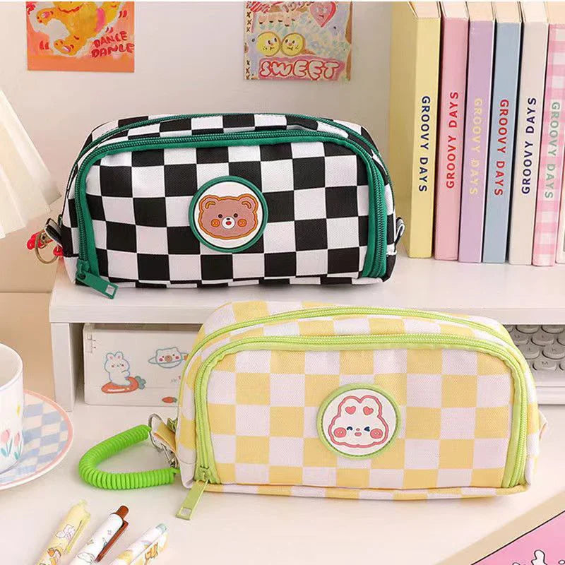 Kawaii Checkerboard Pencil Case Large Capacity Animals - Tophatter Daily Deals