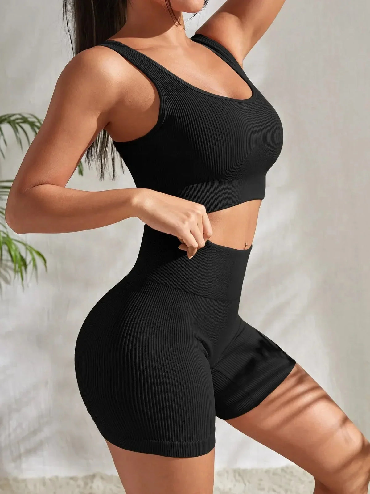 Women's Seamless Ribbed Yoga Set black United States Fitness & Exercise - Tophatter Daily Deals