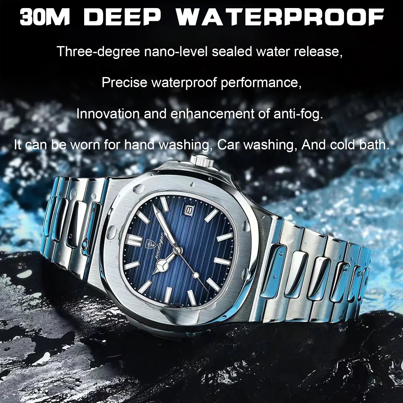 Watch for Men Stainless Steel Square Waterproof Quartz (Blue) Apparel & Accessories > Jewelry > Watches - Tophatter Daily Deals