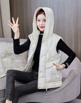 Warm Cozy Women Puffer Vest - Hooded Midlength, Winter - Tophatter Daily Deals