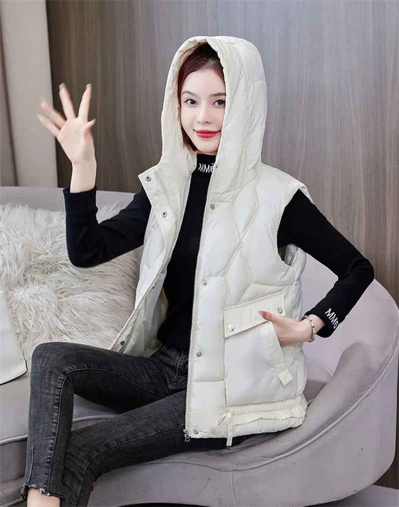 Warm Cozy Women Puffer Vest - Hooded Midlength, Winter - Tophatter Daily Deals