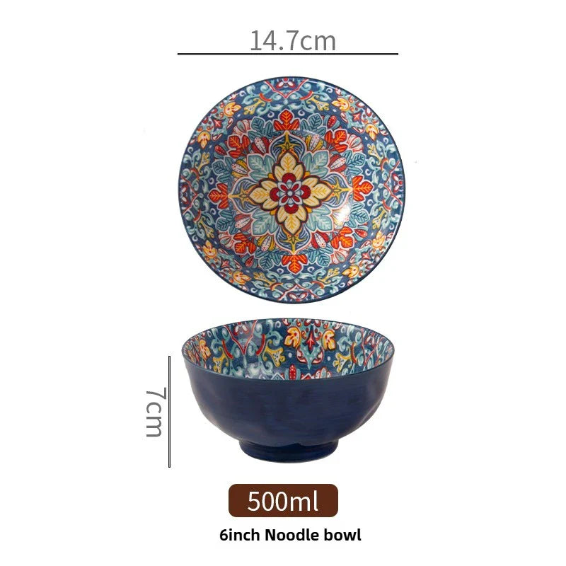 Bohemian Ceramic Rice Bowl Retro Noodle Bowl Kitchen Gift Baluoke-6inch - Tophatter Daily Deals