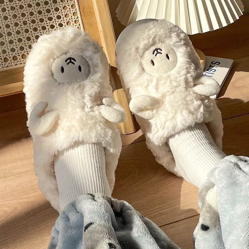 Plush Alpaca Sheep Lamb Warm Fluffy Faux Fur Slippers Animals - Tophatter Daily Deals