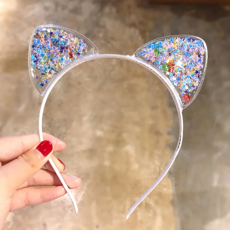 Glitter Sequins Cat Ear and Bow Headbands Multicoloured Blue Mythical - Tophatter Daily Deals