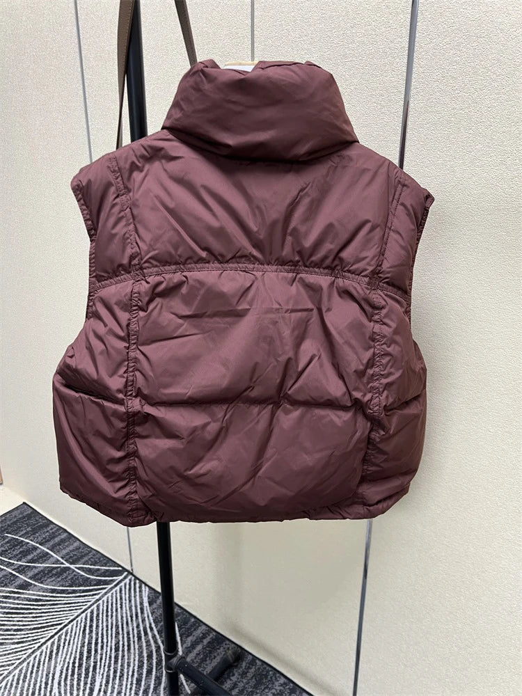 Warm Women’s Down Vest - Stand Collar, Duck Down, Winter - Tophatter Daily Deals
