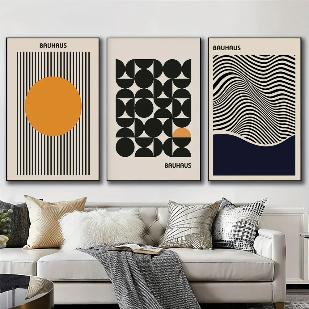 Modern Bauhaus Geometric Wall Art Prints Three Piece Set - Tophatter Daily Deals