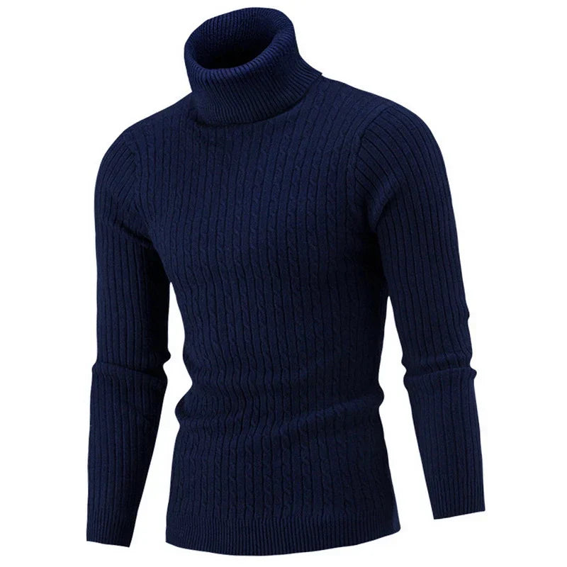 Men's Turtleneck Warm Pullover Knitted Sweater (Navy Blue) Apparel & Accessories > Clothing > Clothing Tops > Sweaters - Tophatter Daily Deals