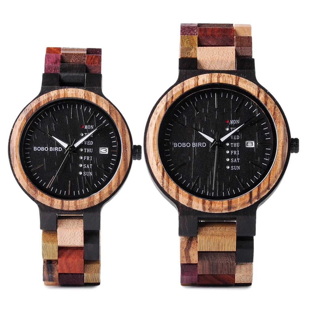 Wooden Couple Watches Handmade Quartz Date Unisex Display Couple - Tophatter Daily Deals