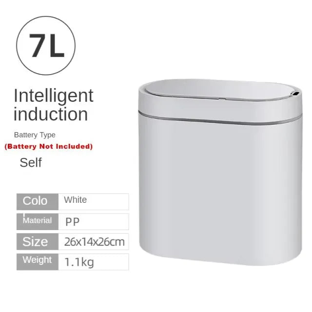 Sensor Trash Can Touchless 8L Kitchen Bathroom Bin Compact Battery White 7L - Tophatter Daily Deals