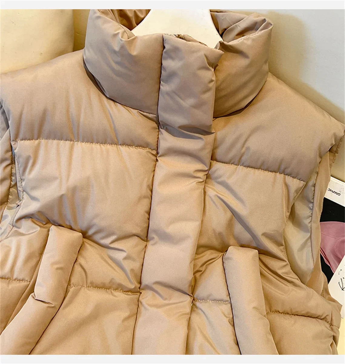 Warm Women Short Down Vest - Stand-Up Collar, Winter - Tophatter Daily Deals