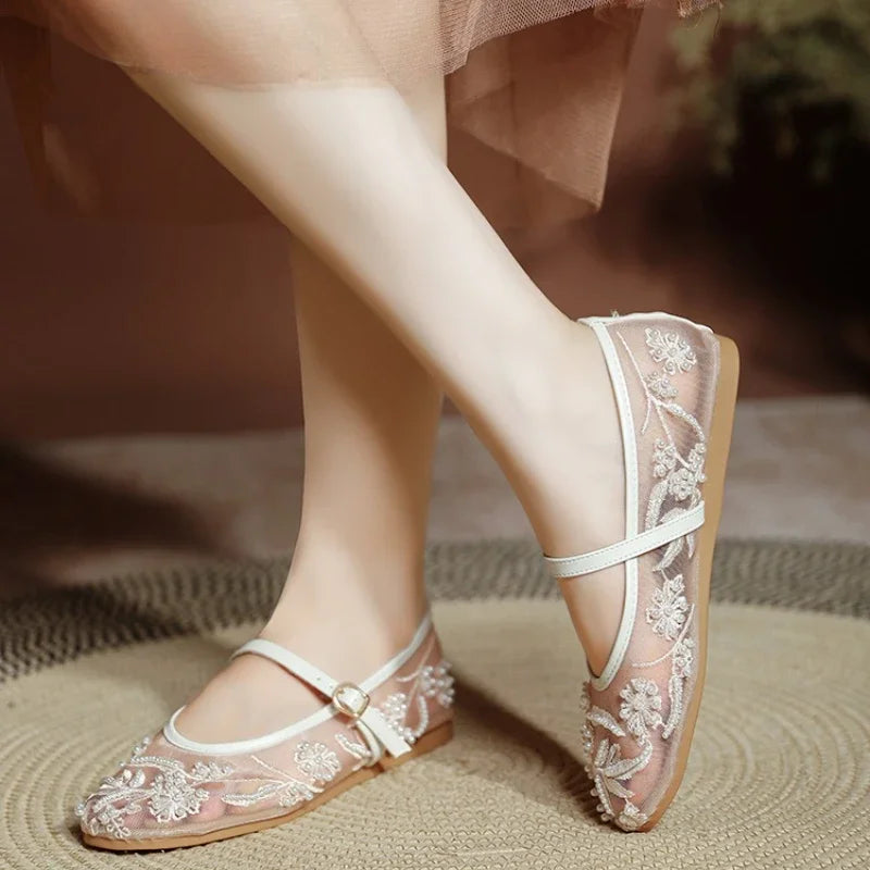 Lightweight Women’s Ballet Flats - Mary Jane Mesh, Beaded - Tophatter Daily Deals