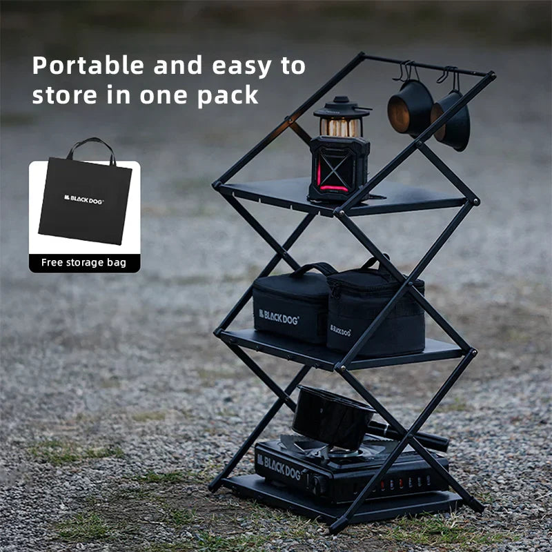 Camping Foldable Storage Organizer Rack Black Camp Furniture - Tophatter Daily Deals