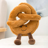Pretzel Croissant Smiley Face Poached Egg Baguette Bread Plush Toy Pretzel 18x18cm Food - Tophatter Daily Deals